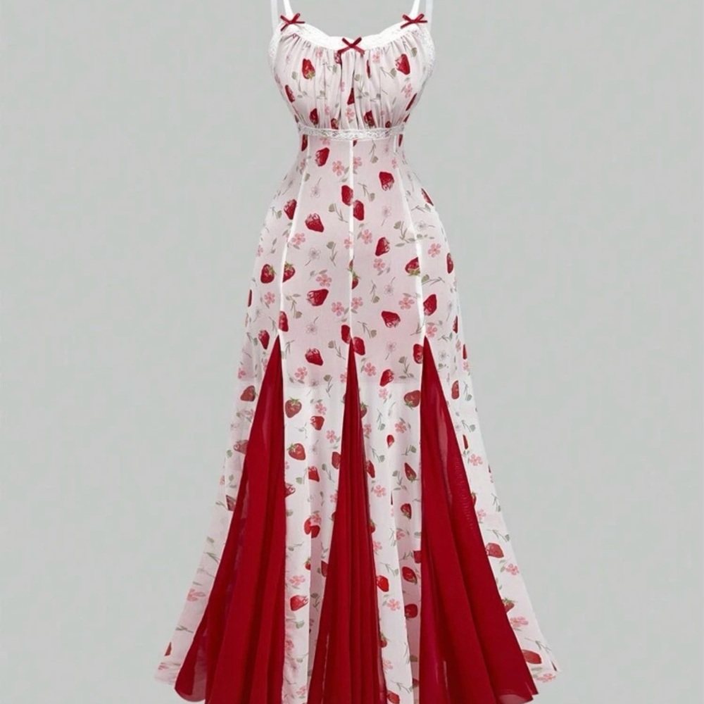 Floral Red and White Maxi Dress